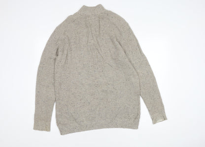 Mantaray Men's Beige Pullover Jumper, L, High Neck, 1/2 Zip