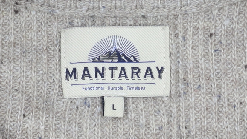 Mantaray Men's Beige Pullover Jumper, L, High Neck, 1/2 Zip
