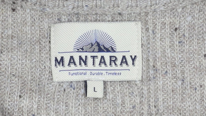Mantaray Men's Beige Pullover Jumper, L, High Neck, 1/2 Zip