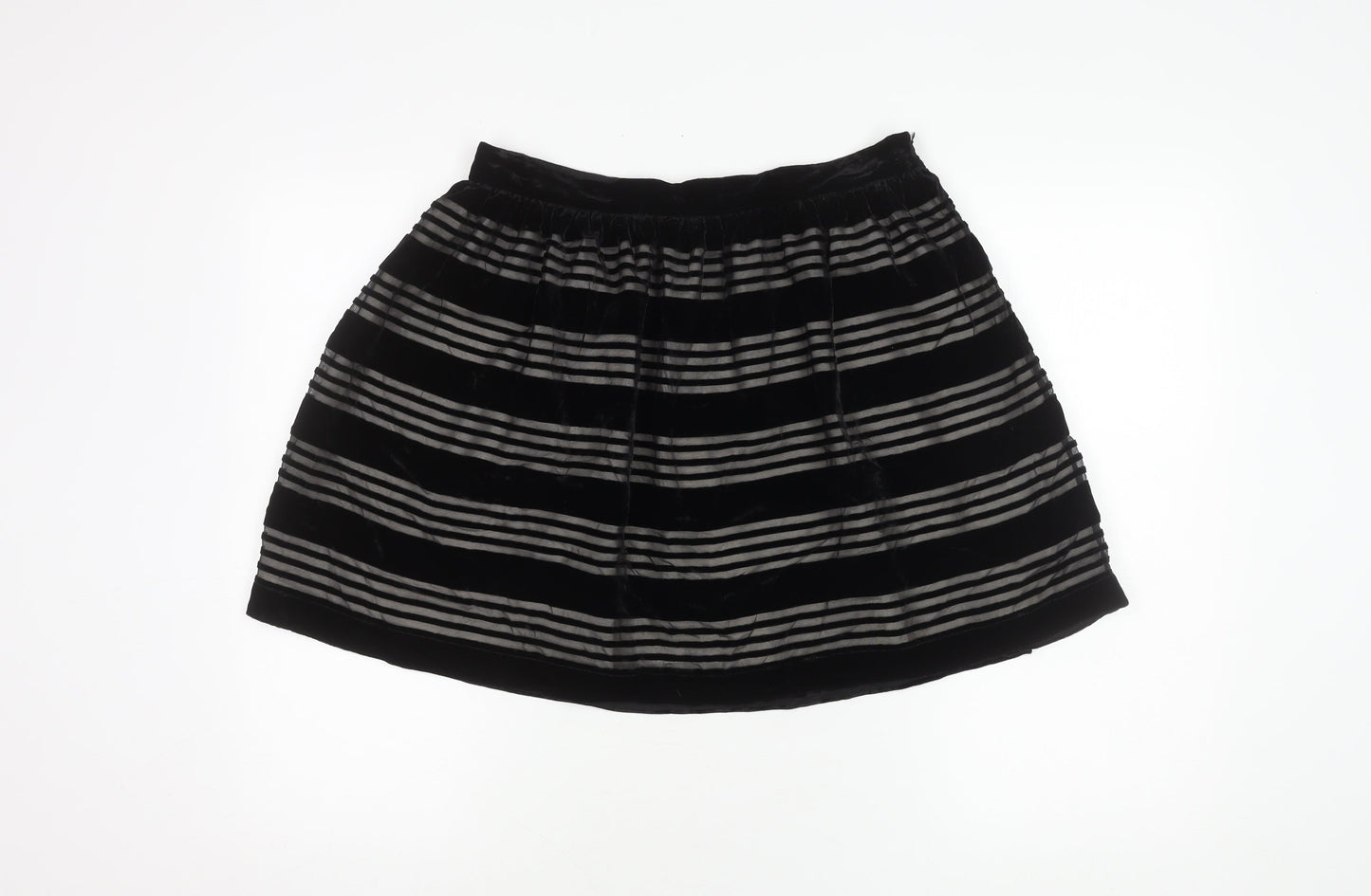 Jack Wills Women's Black Striped Velvet Skirt, Size 14