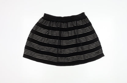 Jack Wills Women's Black Striped Velvet Skirt, Size 14