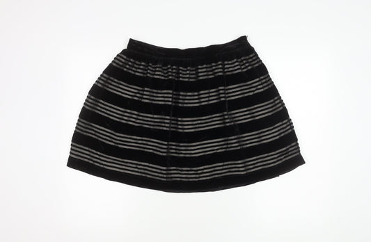 Jack Wills Women's Black Striped Velvet Skirt, Size 14