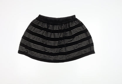 Jack Wills Women's Black Striped Velvet Skirt, Size 14