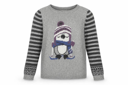 Mantaray Girls Grey Penguin Jumper - 12 Years