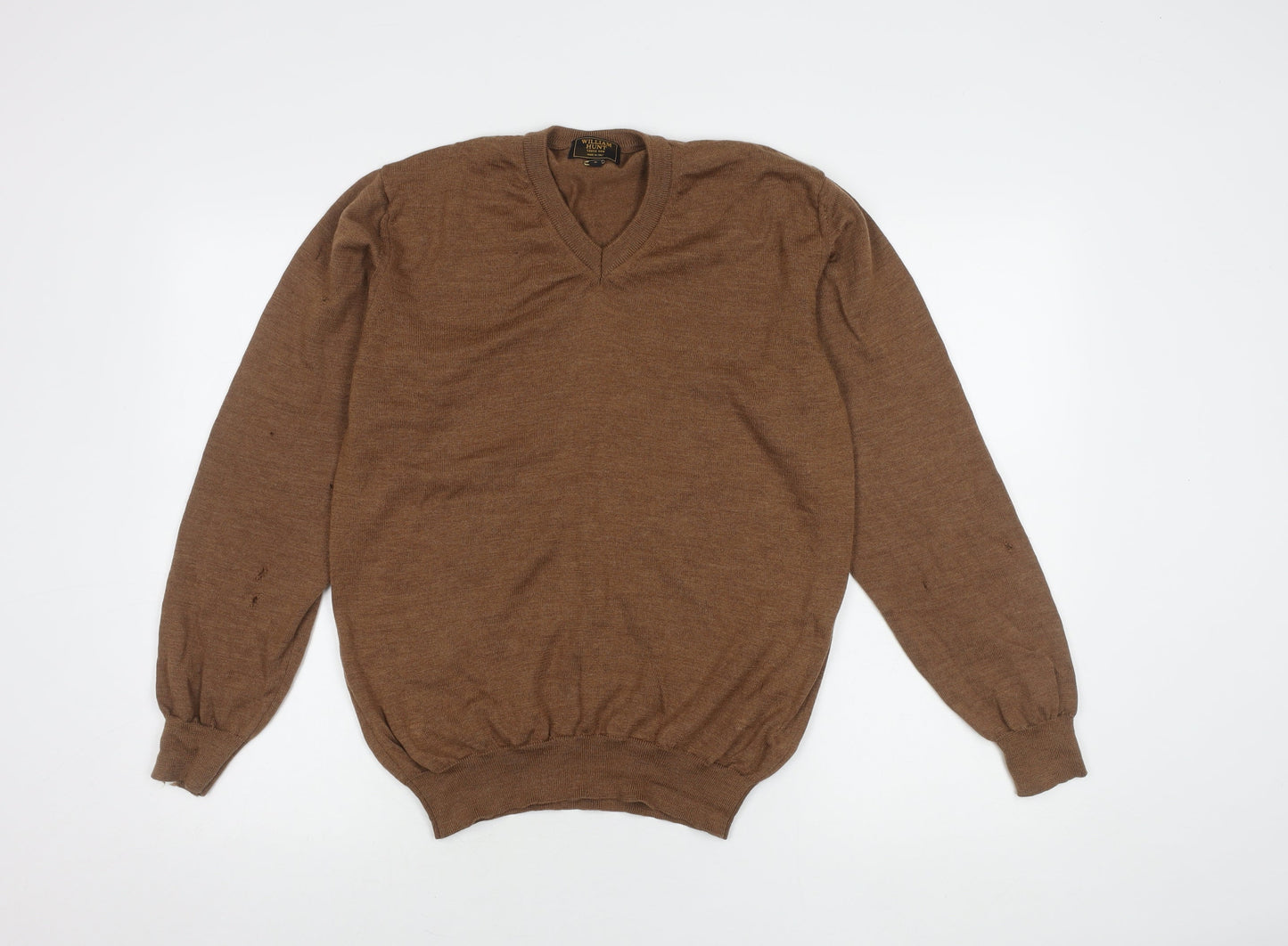 William Hunt Men's Brown Wool V-Neck Pullover Jumper M