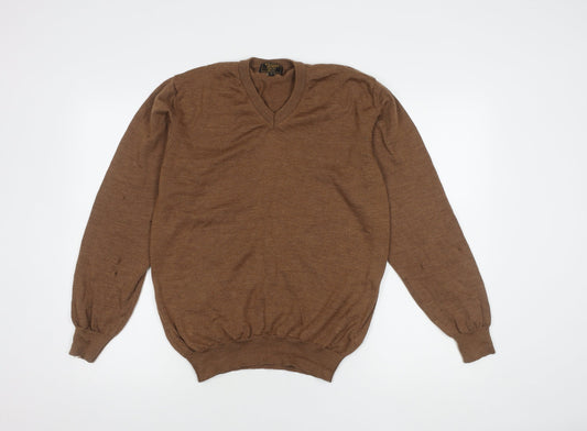 William Hunt Men's Brown Wool V-Neck Pullover Jumper M
