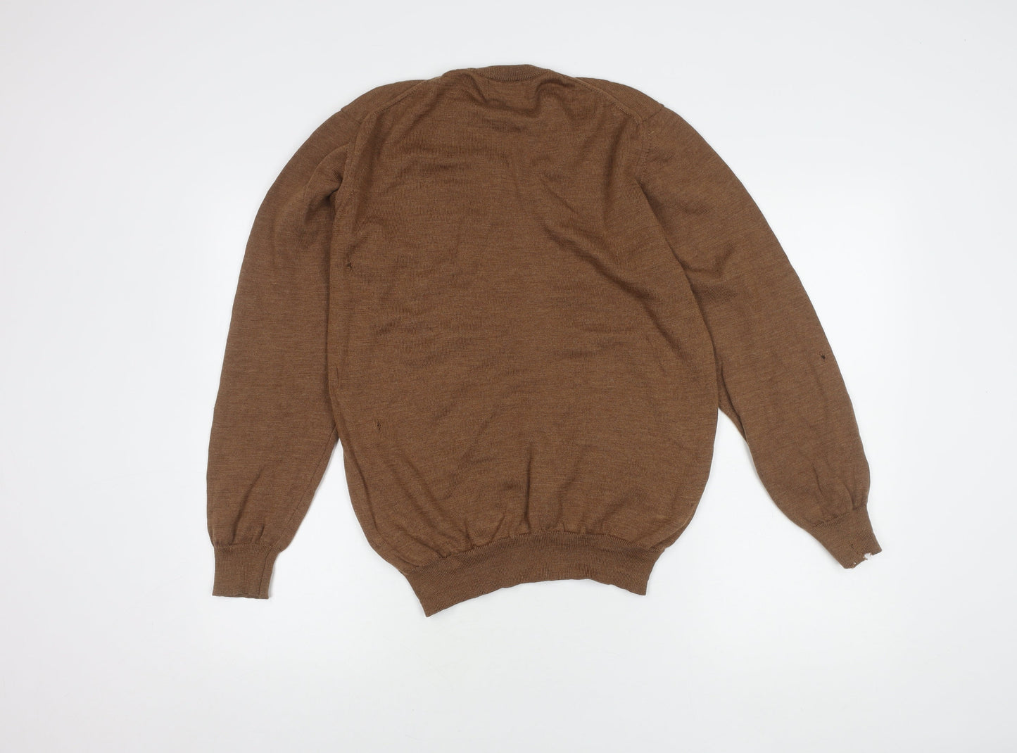 William Hunt Men's Brown Wool V-Neck Pullover Jumper M