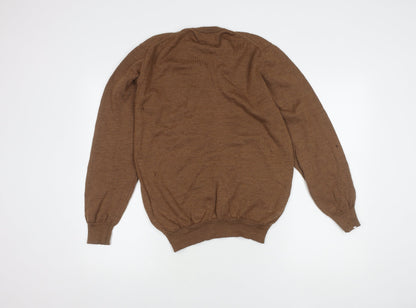 William Hunt Men's Brown Wool V-Neck Pullover Jumper M
