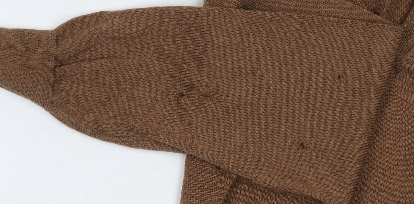 William Hunt Men's Brown Wool V-Neck Pullover Jumper M