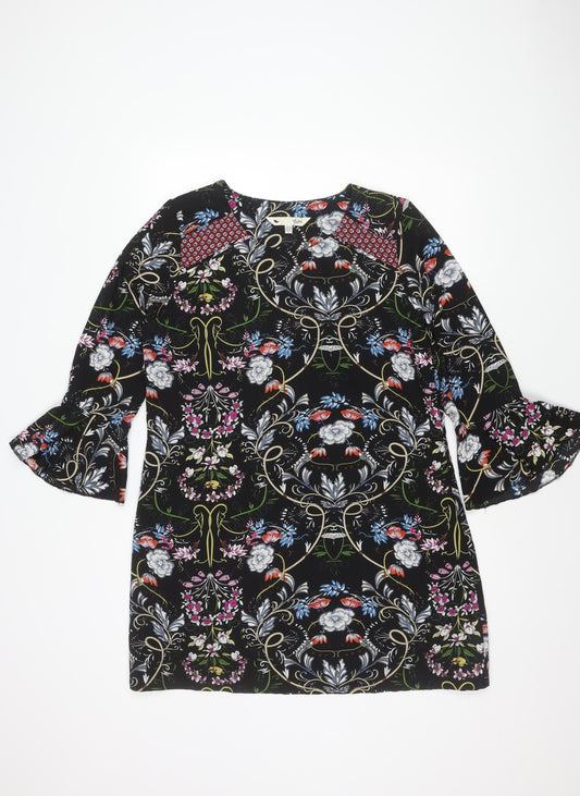 Yumi Women's Black Floral Long Sleeve Dress, Size 14