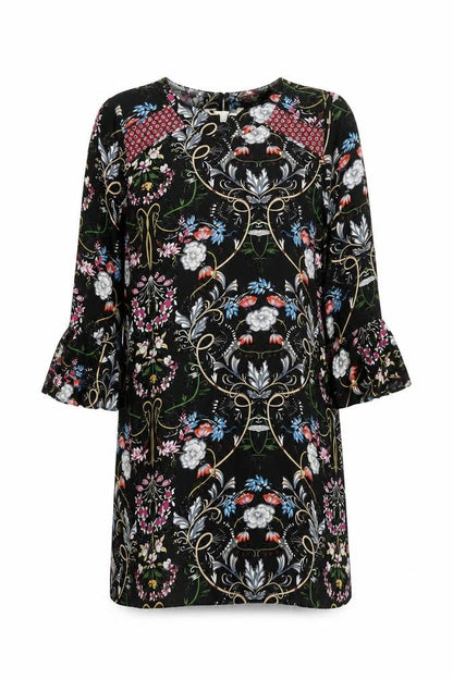 Yumi Women's Black Floral Long Sleeve Dress, Size 14
