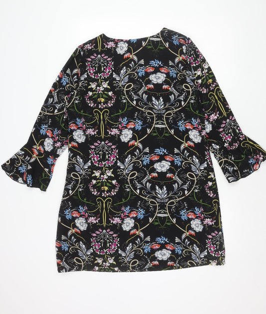Yumi Women's Black Floral Long Sleeve Dress, Size 14