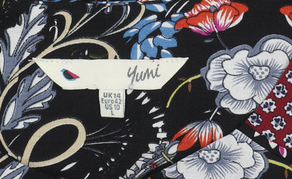 Yumi Women's Black Floral Long Sleeve Dress, Size 14