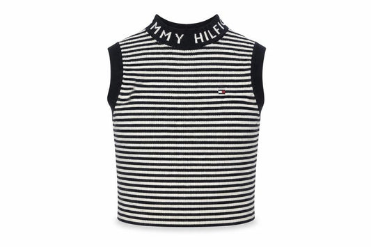 Tommy Hilfiger Girls Black Striped Vest Jumper Size 6 Years