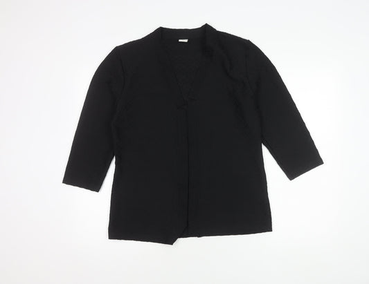 Cotton Traders Women's Black Open Front Kimono 3/4 Sleeve Blouse