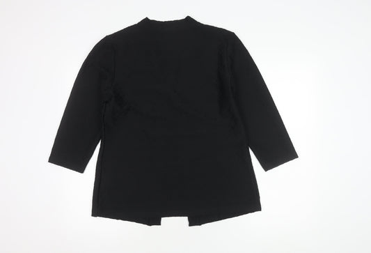 Cotton Traders Women's Black Open Front Kimono 3/4 Sleeve Blouse