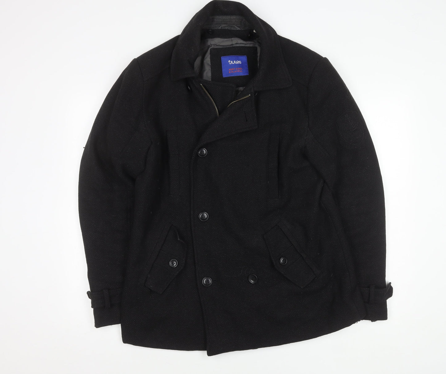 Mens UK Size M Jules Black Pea Coat