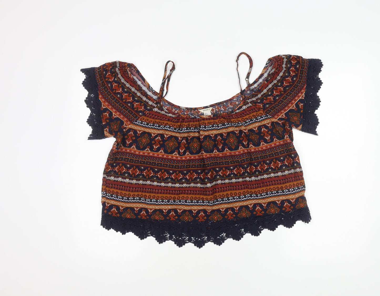 Womens UK Size L FOREVER 21 Multicoloured Cropped Blouse