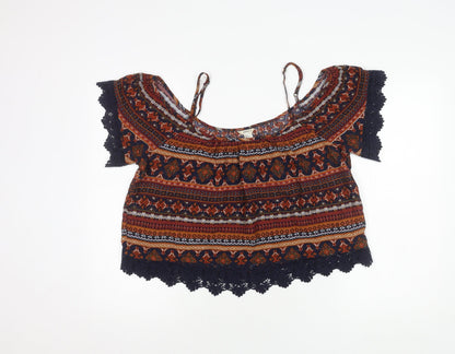 Womens UK Size L FOREVER 21 Multicoloured Cropped Blouse