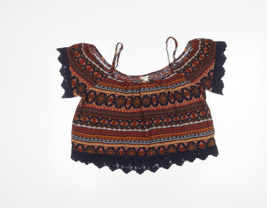 Womens UK Size L FOREVER 21 Multicoloured Cropped Blouse