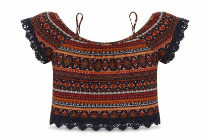 Womens UK Size L FOREVER 21 Multicoloured Cropped Blouse