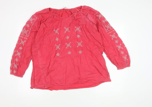 Cotton Traders Women's Pink Embroidered Blouse Size 18