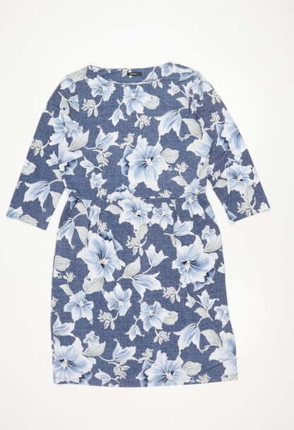 Roman Women's Blue Floral Dress Size 16 with Stretch