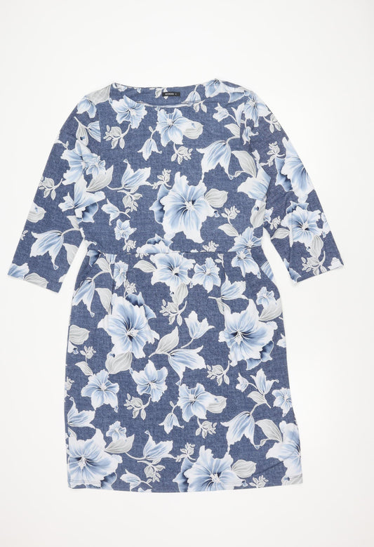Roman Women's Blue Floral Dress Size 16 with Stretch