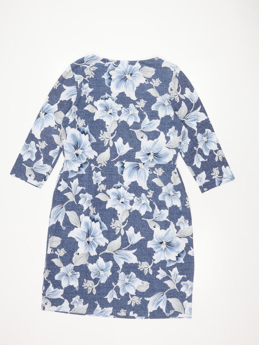 Roman Women's Blue Floral Dress Size 16 with Stretch