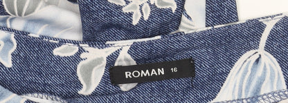 Roman Women's Blue Floral Dress Size 16 with Stretch