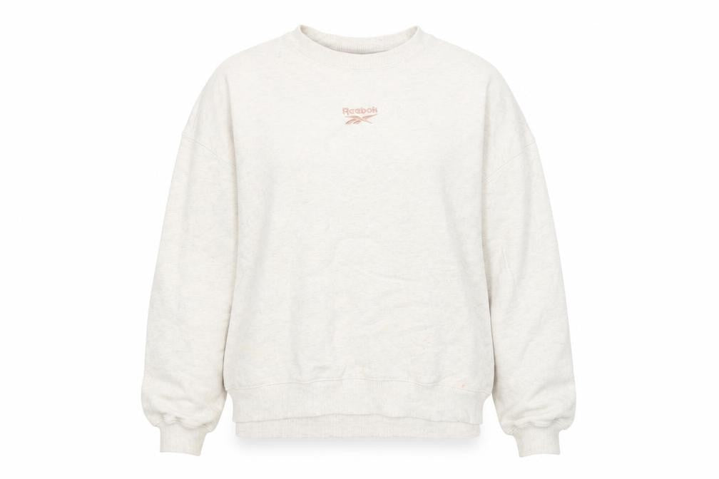 Front view of Reebok Beige unisex pullover sweatshirt, m, casual style