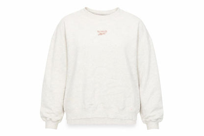 Front view of Reebok Beige unisex pullover sweatshirt, m, casual style