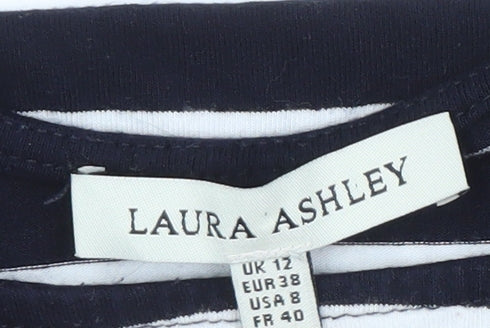 Laura Ashley Women's Blue Striped T-Shirt UK 12