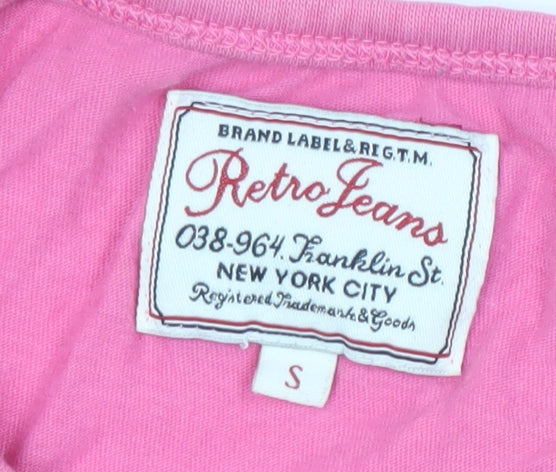 Retro Jeans Women's Pink Cotton T-Shirt, Size S