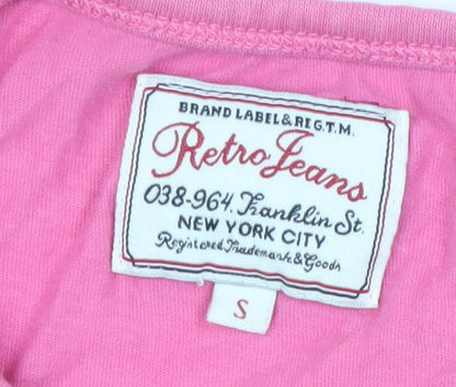 Retro Jeans Women's Pink Cotton T-Shirt, Size S