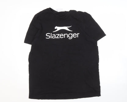 Slazenger Men's Black T-Shirt Medium Crew Neck Logo