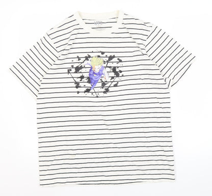 Uniqlo Men's White Striped Dragon Ball Anime T-Shirt M