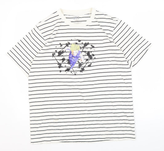 Uniqlo Men's White Striped Dragon Ball Anime T-Shirt M