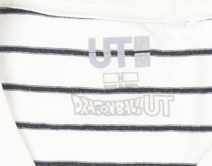 Uniqlo Men's White Striped Dragon Ball Anime T-Shirt M