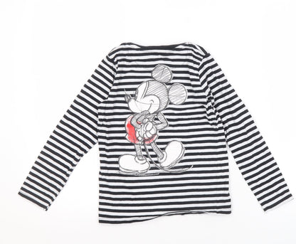 Marks and Spencer Girls' Black Striped Mickey Mouse Long Sleeve Tee