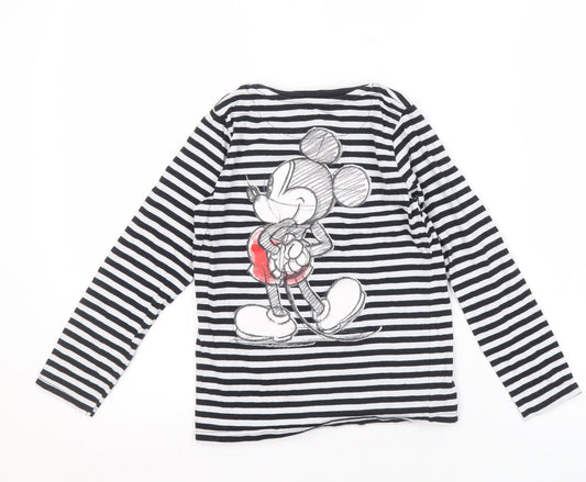 Marks and Spencer Girls' Black Striped Mickey Mouse Long Sleeve Tee