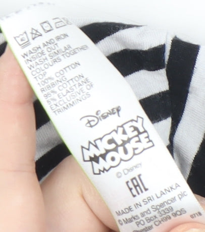Marks and Spencer Girls' Black Striped Mickey Mouse Long Sleeve Tee