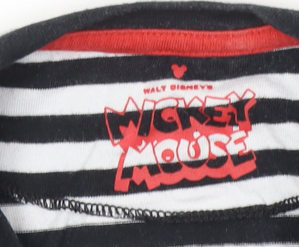 Marks and Spencer Girls' Black Striped Mickey Mouse Long Sleeve Tee