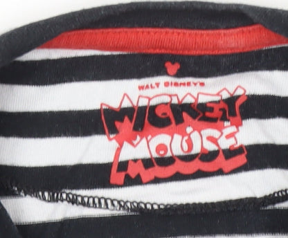 Marks and Spencer Girls' Black Striped Mickey Mouse Long Sleeve Tee