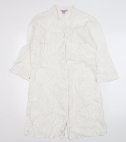 Monsoon Women's White 3/4 Sleeve Shirt Dress Size 12
