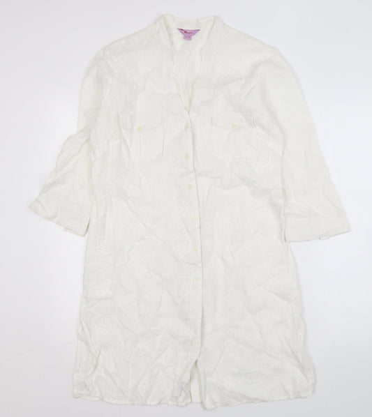 Monsoon Women's White 3/4 Sleeve Shirt Dress Size 12