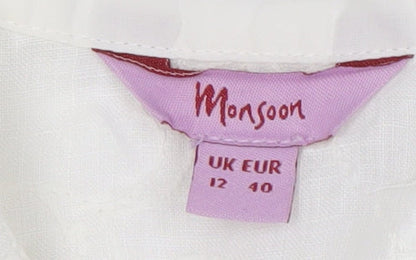Monsoon Women's White 3/4 Sleeve Shirt Dress Size 12