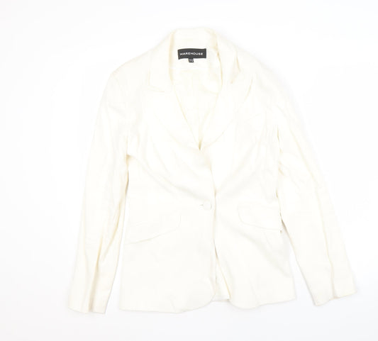 Warehouse Women White Blazer Size 10 Regular Notch