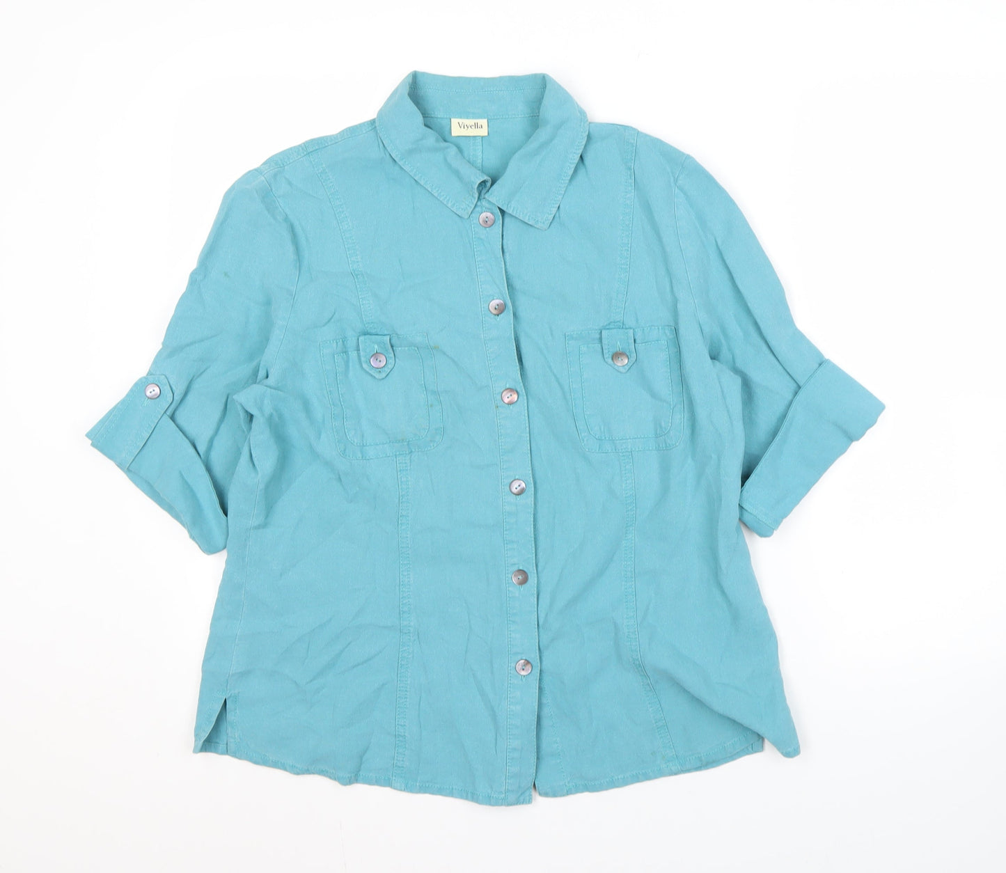 Womens UK Size 14 Viyella Blue Basic Button-Up
