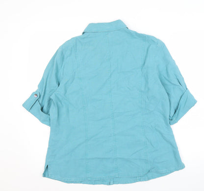 Womens UK Size 14 Viyella Blue Basic Button-Up